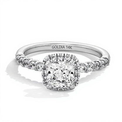 1.5 CT. TW Cushion-Cut Lab-Grown Diamond Frame Ring in 14K White Gold (F/SI2)