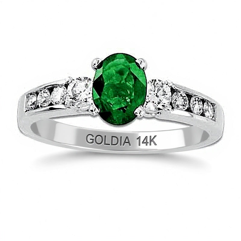 Your Stone Your Storyâ¢ Oval Emerald and 0.38 CT. TW Diamond Ring in 14K White Gold