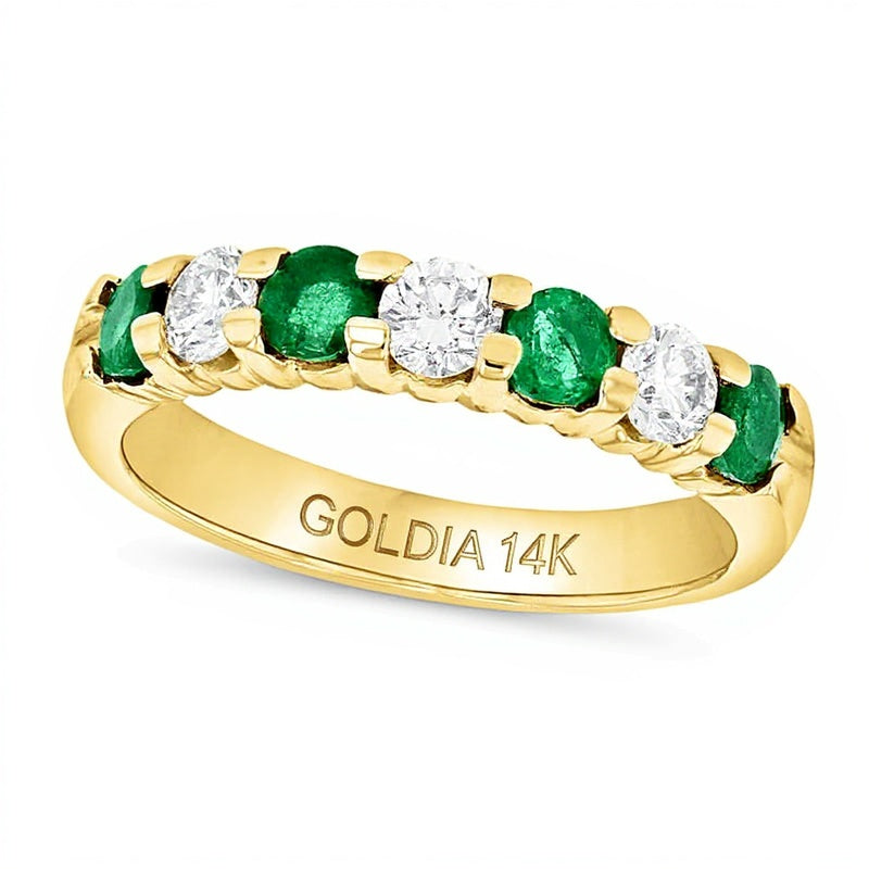 Emerald and 0.38 CT. TW Diamond Seven Stone Band in 14K Gold