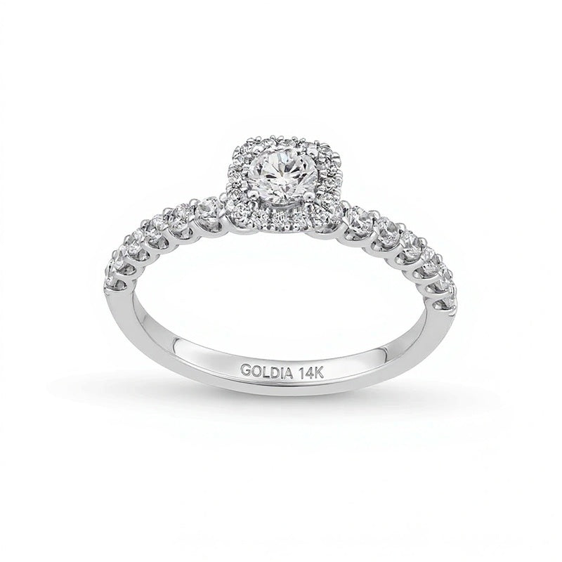 0.75 CT. TW Diamond Cushion-Shaped Frame Engagement Ring in 14K White Gold