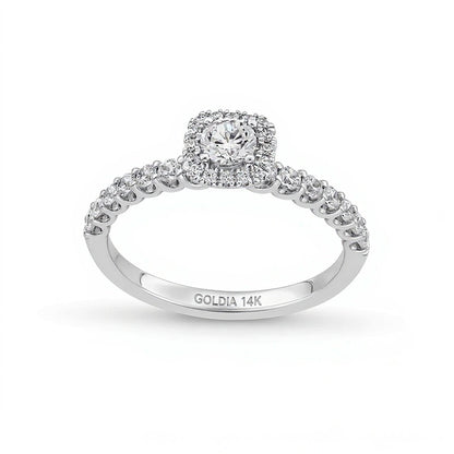 0.75 CT. TW Diamond Cushion-Shaped Frame Engagement Ring in 14K White Gold