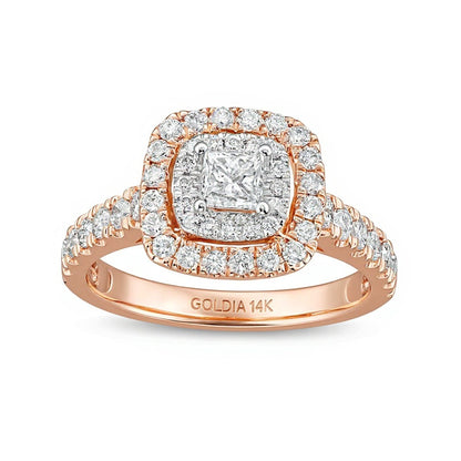1.0 CT. TW Princess-Cut Diamond Double Frame Engagement Ring in 14K Rose Gold (I/I2)