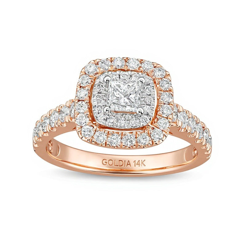 1.0 CT. TW Princess-Cut Diamond Double Frame Engagement Ring in 14K Rose Gold (I/I2)