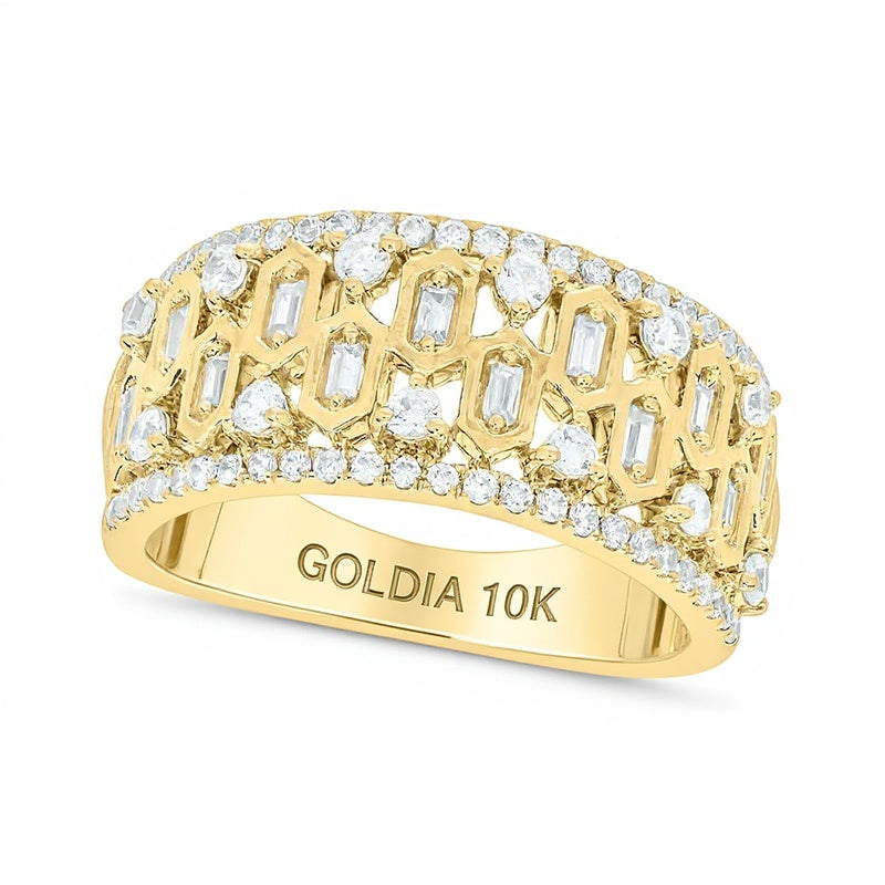 0.75 CT. TW Diamond Edge Hexagon Pattern Band in 10K Gold