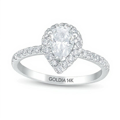 1.0 CT. TW Pear-Shaped Diamond Frame Engagement Ring in 14K White Gold (I/I2)