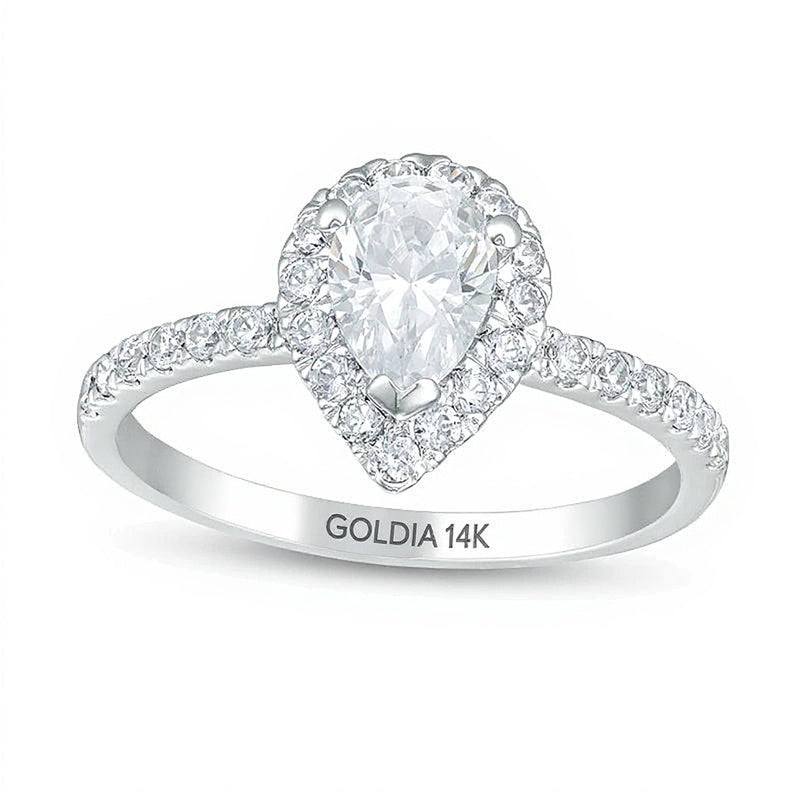1.0 CT. TW Pear-Shaped Diamond Frame Engagement Ring in 14K White Gold (I/I2)