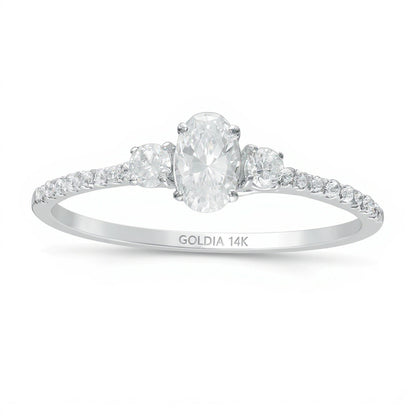 0.63 CT. TW Oval and Round Diamond Three Stone Engagement Ring in 14K White Gold