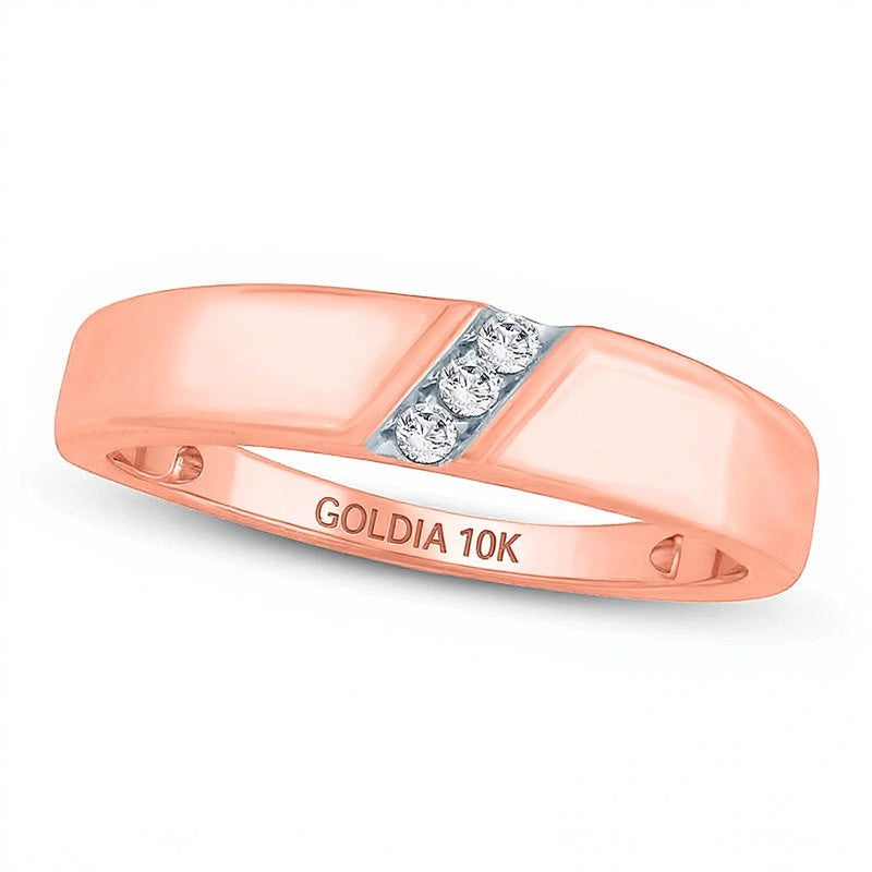 0.05 CT. TW Diamond Three Stone Slant Wedding Band in 10K Rose Gold