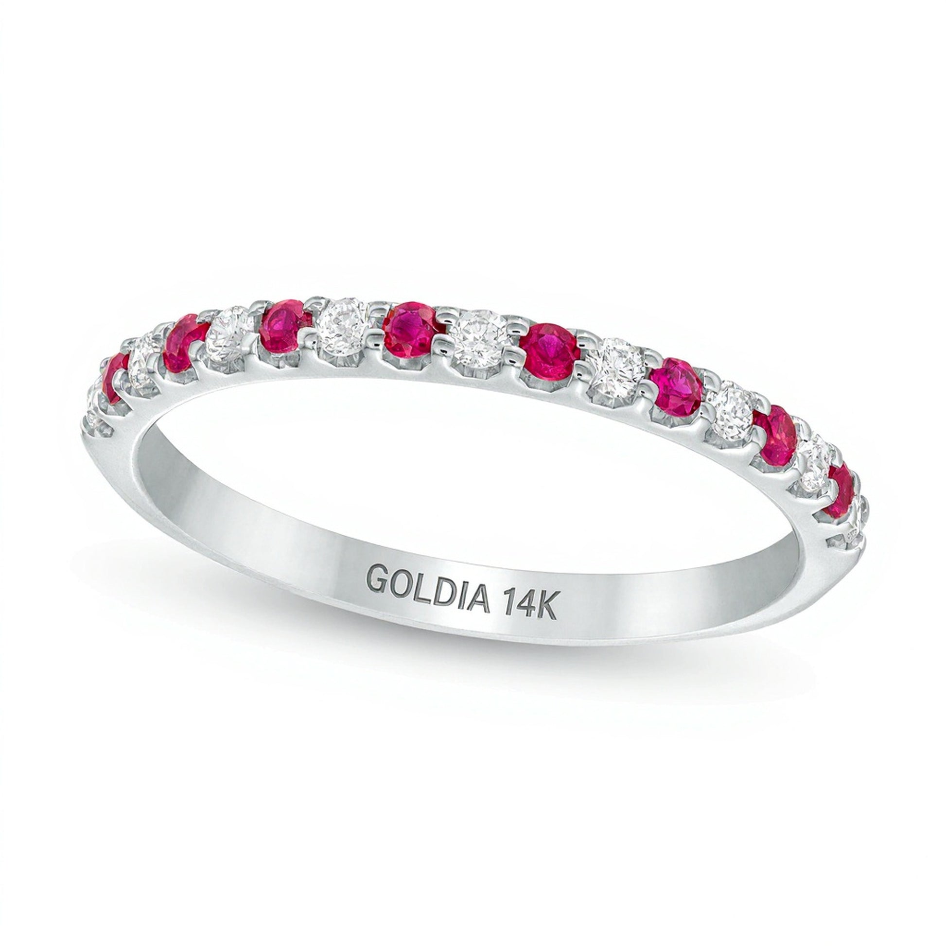 Ruby and 0.13 CT. TW Diamond Stackable Band in 14K White Gold
