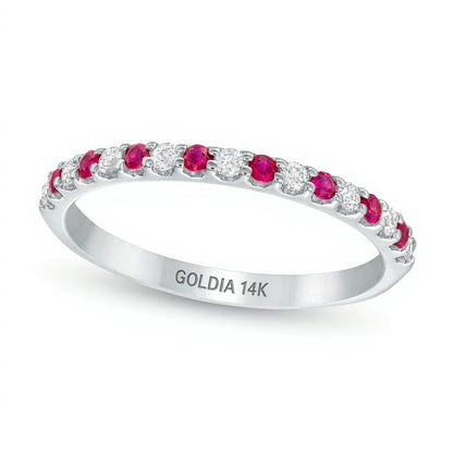 Ruby and 0.13 CT. TW Diamond Stackable Band in 14K White Gold