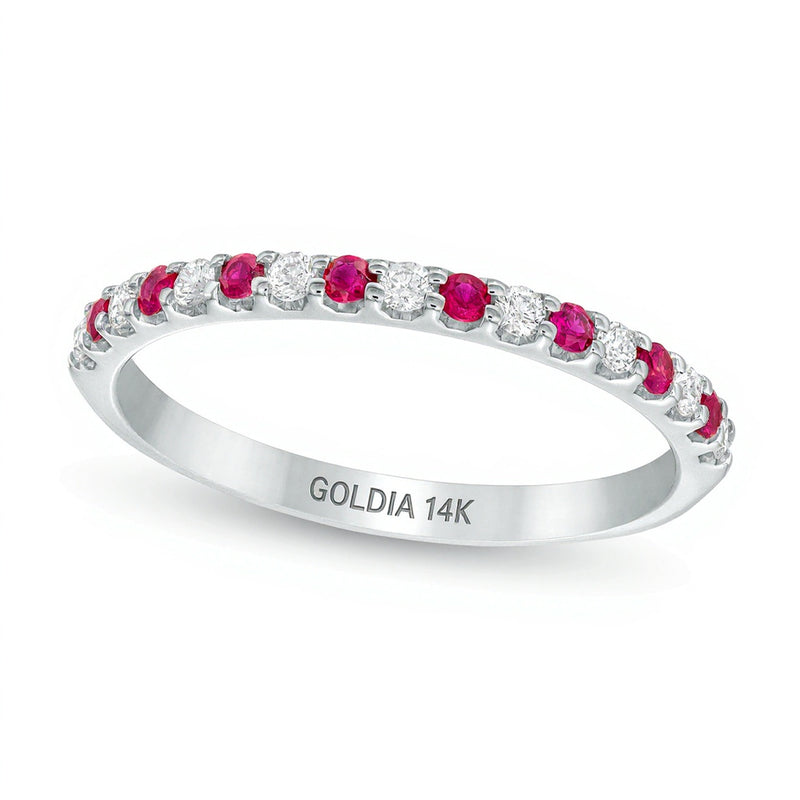 Ruby and 0.13 CT. TW Diamond Stackable Band in 14K White Gold