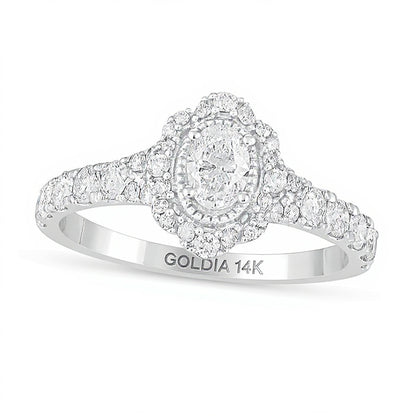 1.0 CT. TW Oval Diamond Scallop Frame Vintage-Style Engagement Ring in 14K White Gold