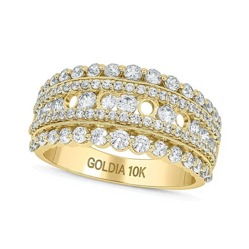 1.5 CT. TW Diamond Scallop Multi-Row Vintage-Style Band in 10K Gold