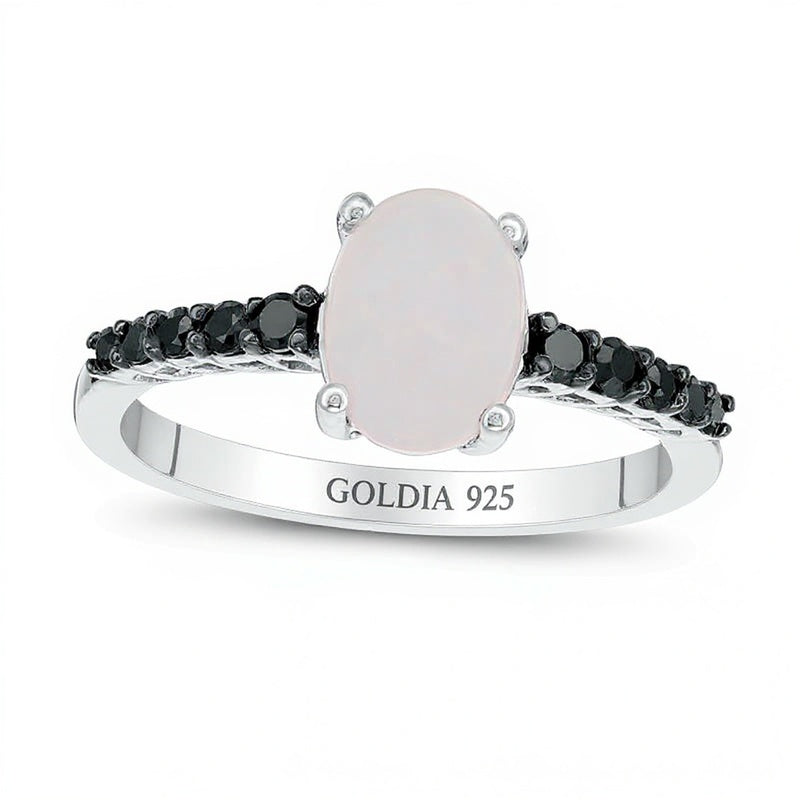 Oval Lab-Created Opal and 0.2 CT. TW Black Diamond Ring in Sterling Silver