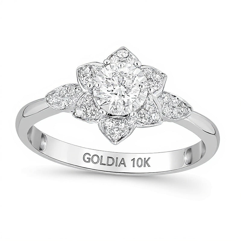 0.25 CT. TW Diamond Flower Frame Promise Ring in 10K White Gold
