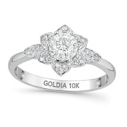 0.25 CT. TW Diamond Flower Frame Promise Ring in 10K White Gold