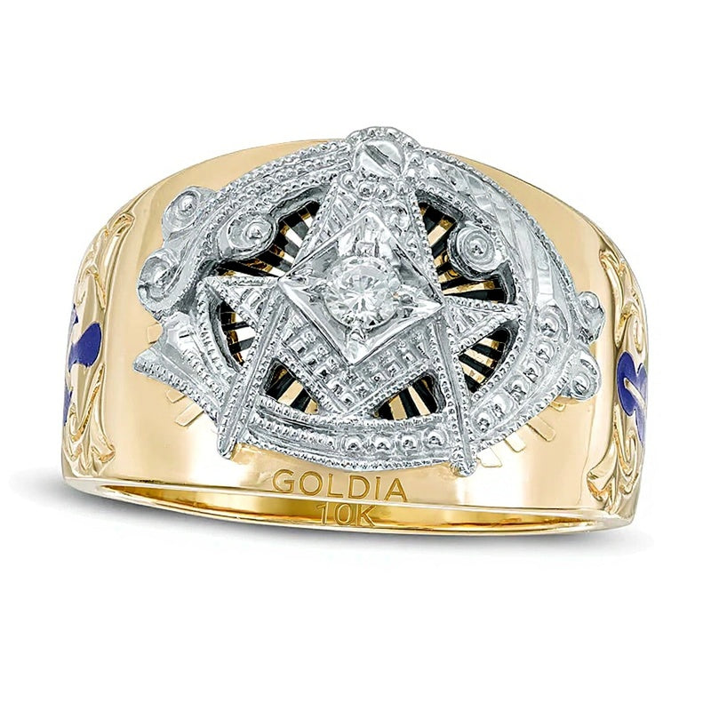 0.13 CT. Diamond and Enamel Masonic Ring in 10K Two-Tone Gold