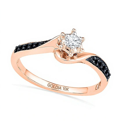 0.17 CT. TW Enhanced Black and White Diamond Swirl Promise Ring in 10K Rose Gold