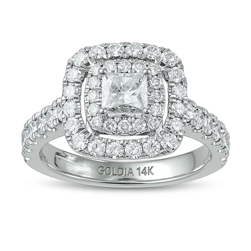 1.5 CT. TW Princess-Cut Diamond Double Frame Engagement Ring in 14K White Gold (I/I2)