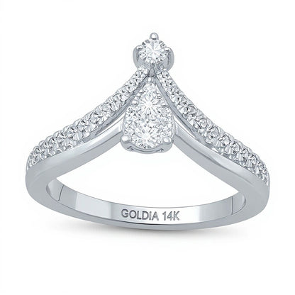 0.38 CT. TW Pear Multi-Diamond Split Shank Chevron Ring in 14K White Gold