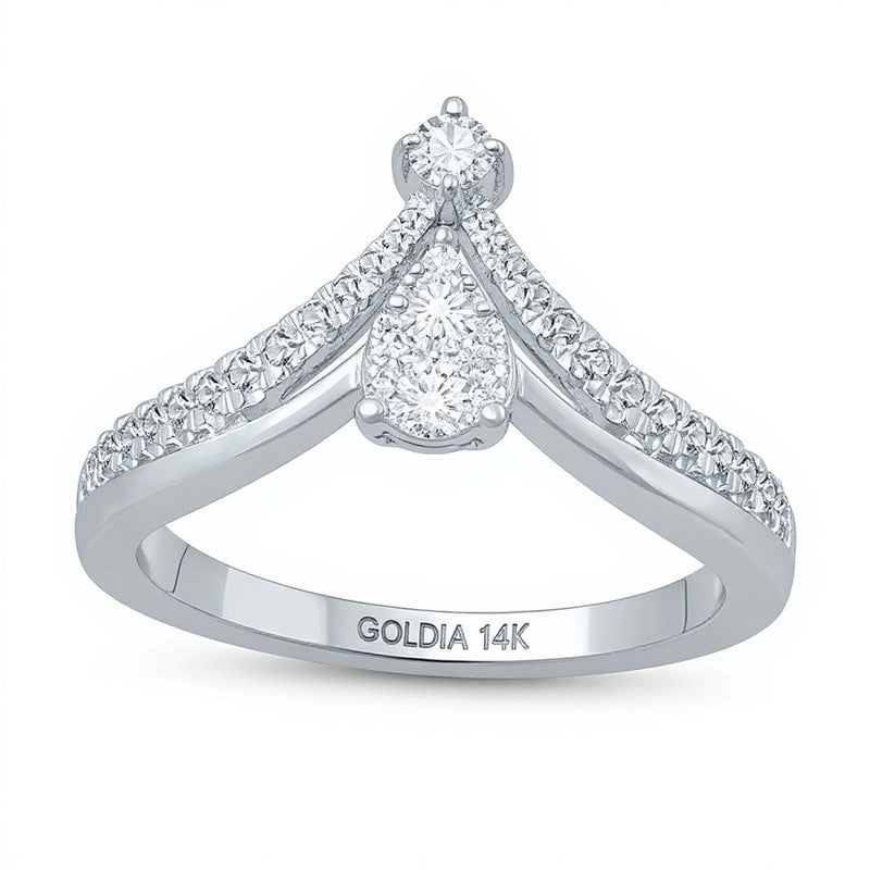 0.38 CT. TW Pear Multi-Diamond Split Shank Chevron Ring in 14K White Gold