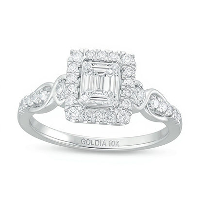0.38 CT. TW Princess-Shaped Multi-Diamond Frame Twist Shank Engagement Ring in 10K White Gold