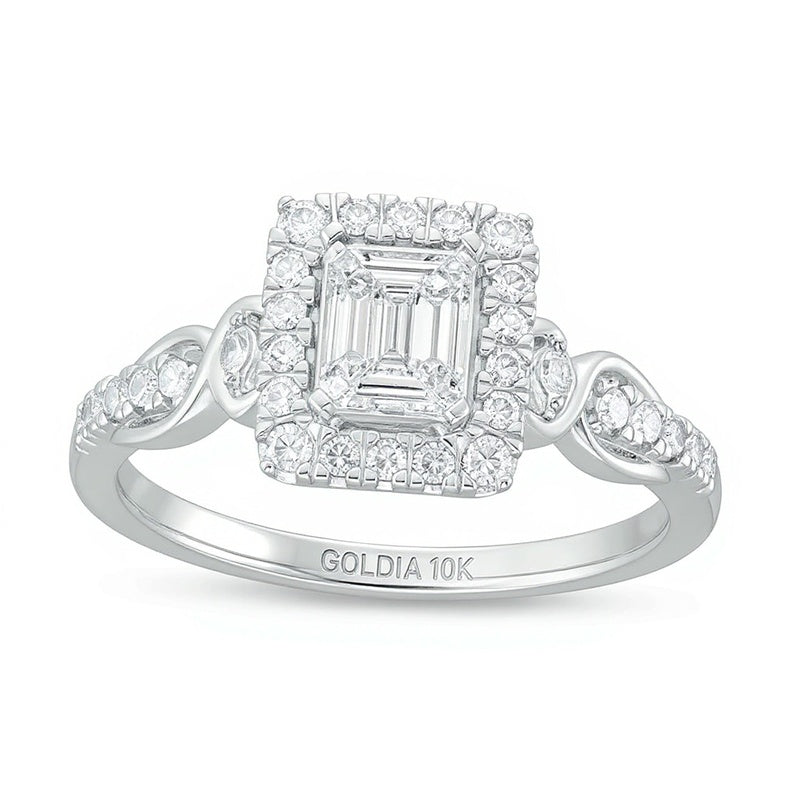 0.38 CT. TW Princess-Shaped Multi-Diamond Frame Twist Shank Engagement Ring in 10K White Gold