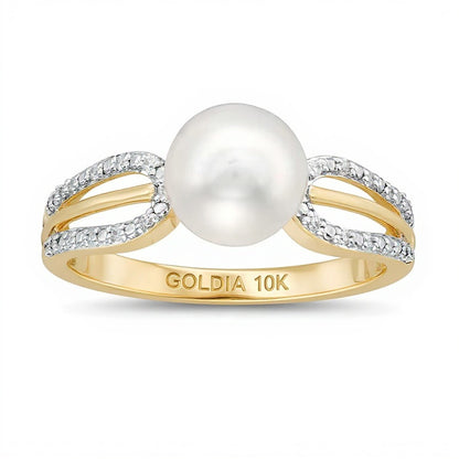 7.0mm Freshwater Cultured Pearl and 0.05 CT. TW Diamond Split Shank Ring in 10K Gold