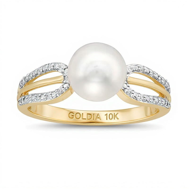 7.0mm Freshwater Cultured Pearl and 0.05 CT. TW Diamond Split Shank Ring in 10K Gold