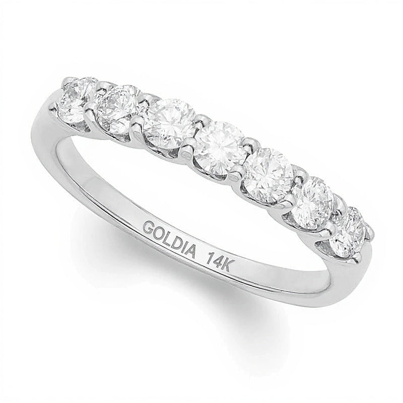 0.75 CT. TW Diamond Seven Stone Wedding Band in 14K White Gold (I/I1)