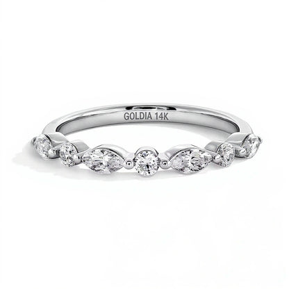 0.5 CT. TW Marquise-Cut and Round Diamond Alternating Anniversary Band in 14K White Gold (I/SI2)