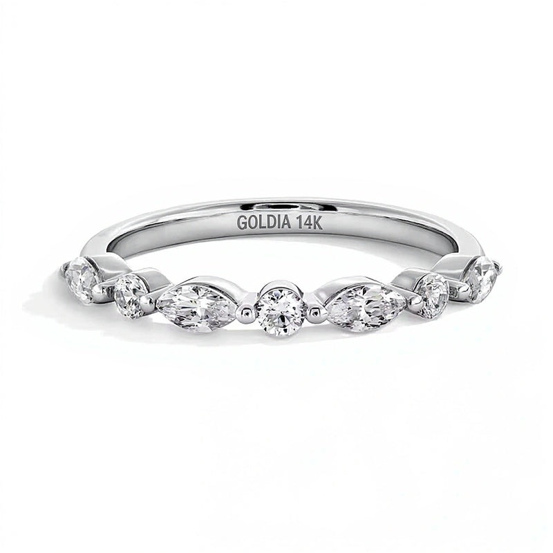 0.5 CT. TW Marquise-Cut and Round Diamond Alternating Anniversary Band in 14K White Gold (I/SI2)