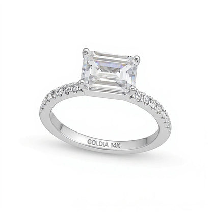 1.75 CT. TW Emerald-Cut Lab-Grown Diamond East-West Engagement Ring in 14K White Gold (F/SI2)