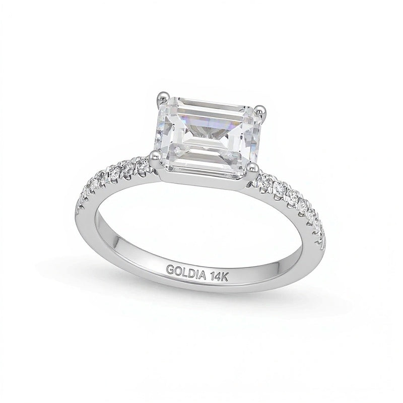 1.75 CT. TW Emerald-Cut Lab-Grown Diamond East-West Engagement Ring in 14K White Gold (F/SI2)