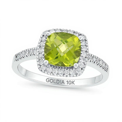 7.0mm Cushion-Shaped Peridot and 0.2 CT. TW Diamond Frame Ring in 10K White Gold
