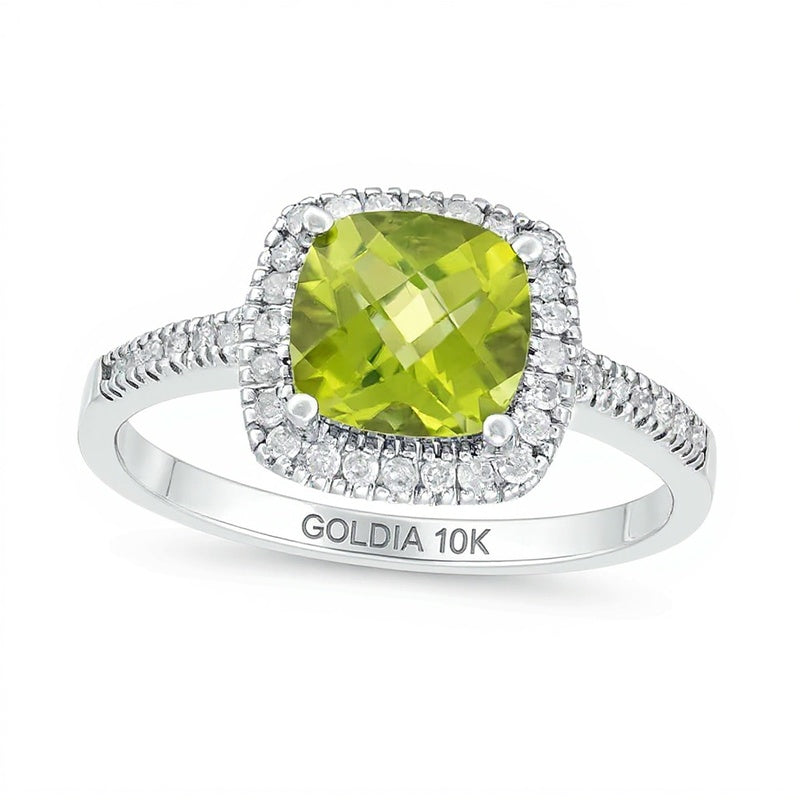 7.0mm Cushion-Shaped Peridot and 0.2 CT. TW Diamond Frame Ring in 10K White Gold