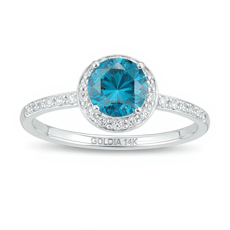 1.0 CT. TW Enhanced Blue and White Diamond Frame Engagement Ring in 14K White Gold