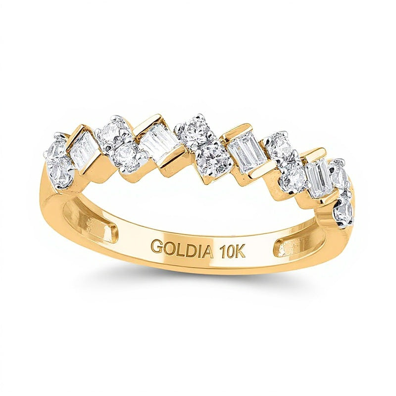 0.5 CT. TW Baguette and Round Diamond Zig-Zag Ring in 10K Gold