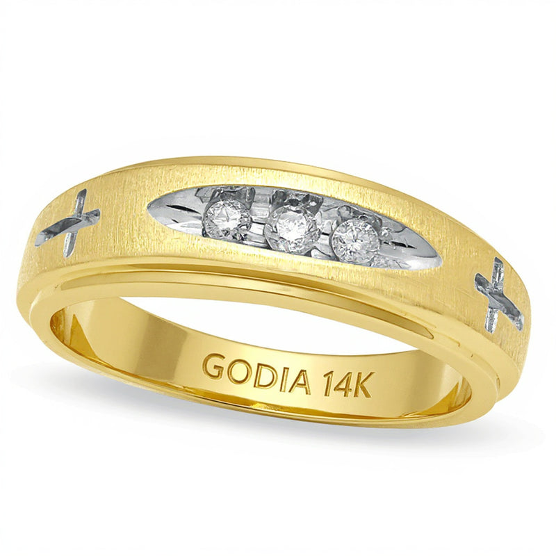 0.1 CT. TW Diamond Cross Wedding Band in 14K Gold