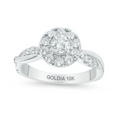 0.88 CT. TW Diamond Frame Twist Shank Engagement Ring in 10K White Gold