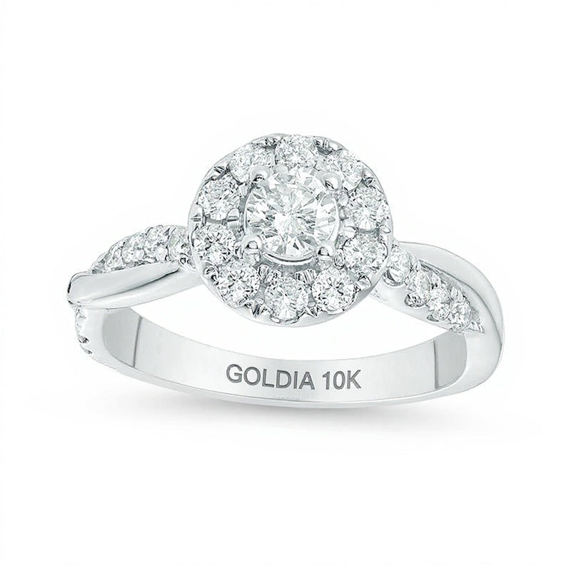 0.88 CT. TW Diamond Frame Twist Shank Engagement Ring in 10K White Gold