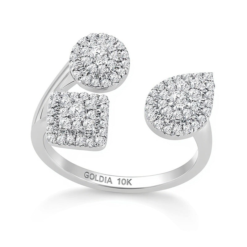 0.5 CT. TW Multi-Diamond Geometric Shapes Open Shank Ring in 10K White Gold