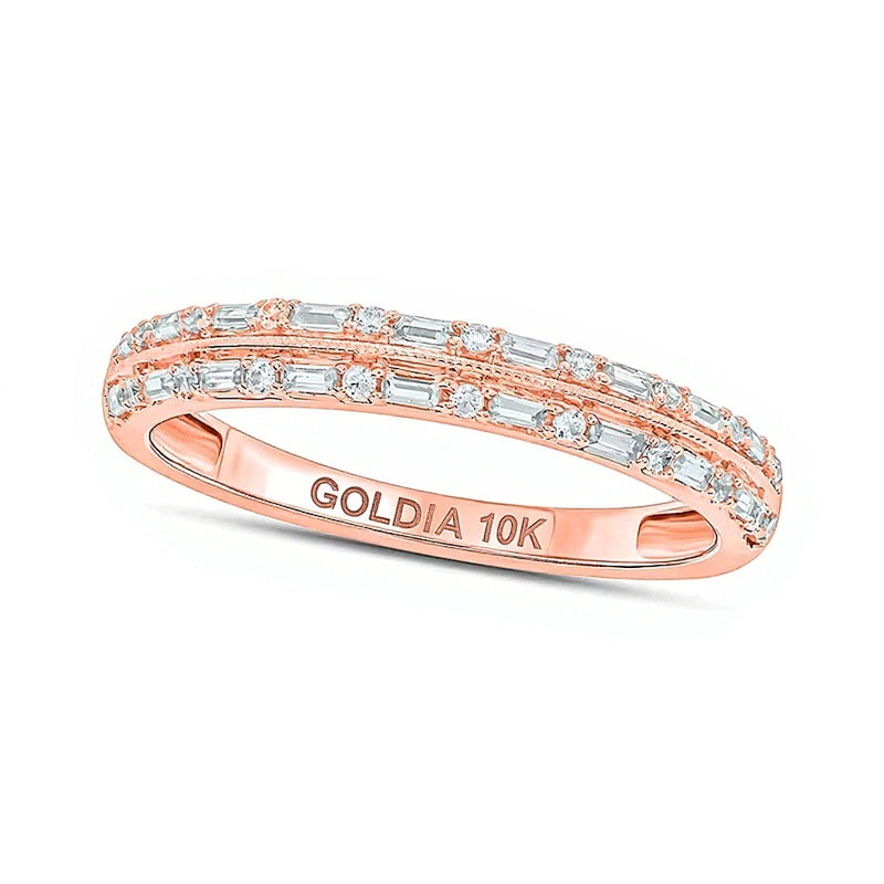 0.2 CT. TW Baguette Diamond Double Row Vintage-Style Band in 10K Rose Gold