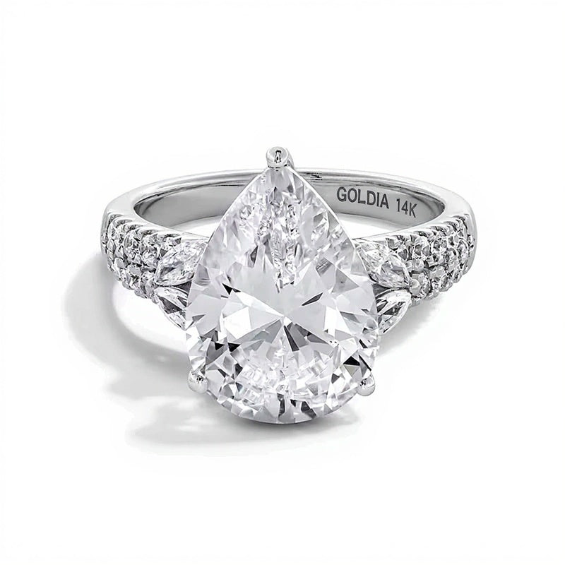 4.63 CT. TW Pear-Shaped Lab-Grown Diamond Leaf-Sides Engagement Ring in 14K White Gold (F/VS2)