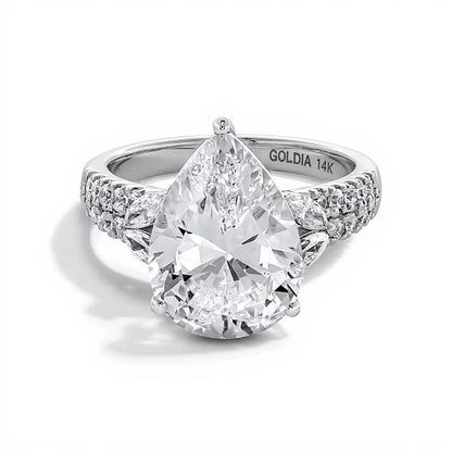 4.63 CT. TW Pear-Shaped Lab-Grown Diamond Leaf-Sides Engagement Ring in 14K White Gold (F/VS2)