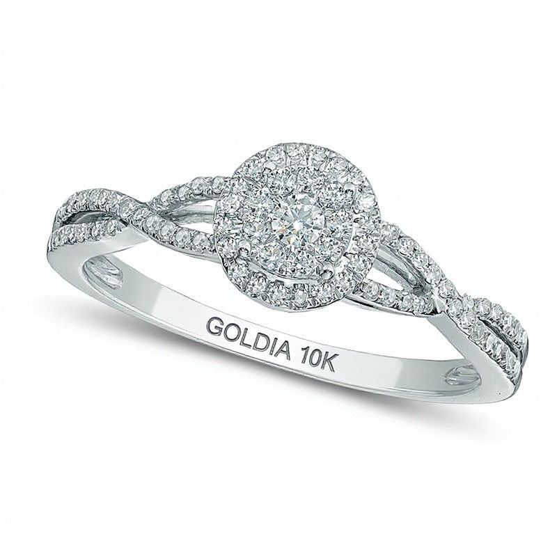 0.25 CT. TW Multi-Diamond Frame Twist Shank Promise Ring in 10K White Gold