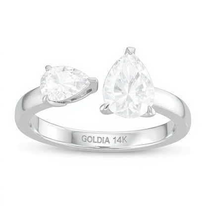 1.5 CT. TW Pear-Shaped Diamond Toi et Moi Open Shank Engagement Ring in 14K White Gold
