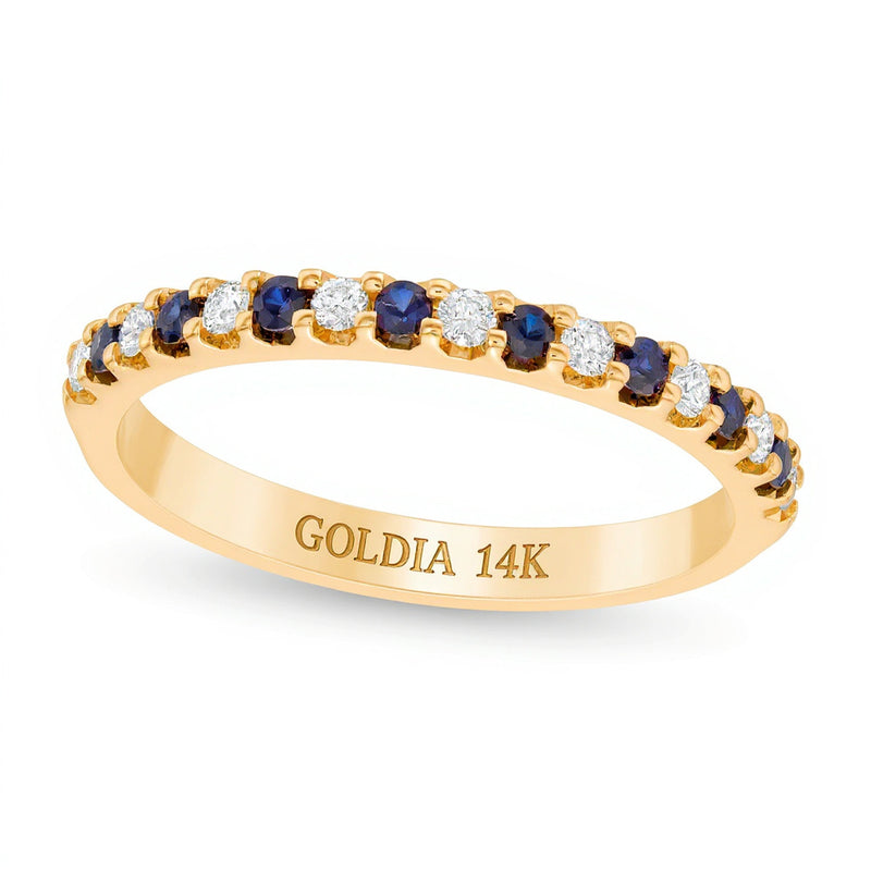 Blue Sapphire and 0.13 CT. TW Diamond Stackable Band in 14K Gold