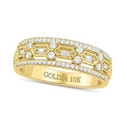 0.33 CT. TW Diamond Edge Hexagon Station Band in 10K Gold
