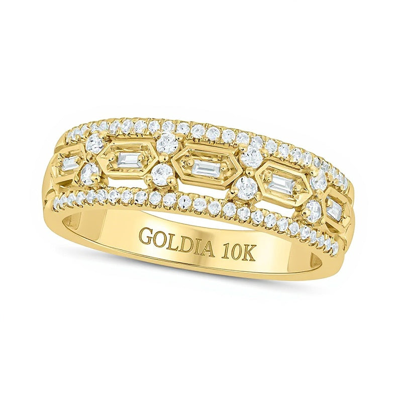 0.33 CT. TW Diamond Edge Hexagon Station Band in 10K Gold